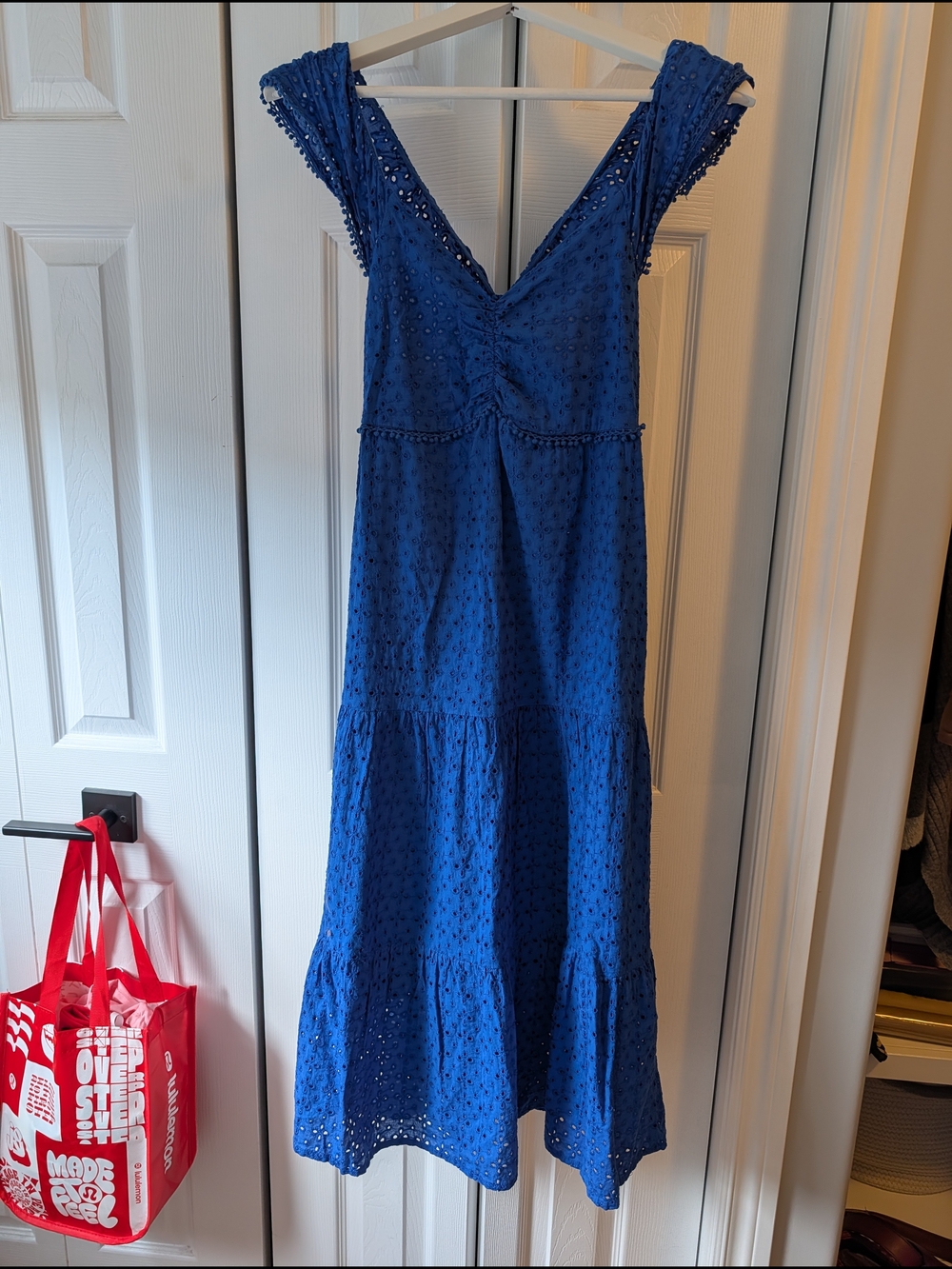 Sleeveless Cobalt Eyelet Maxi Dress with V-Neck